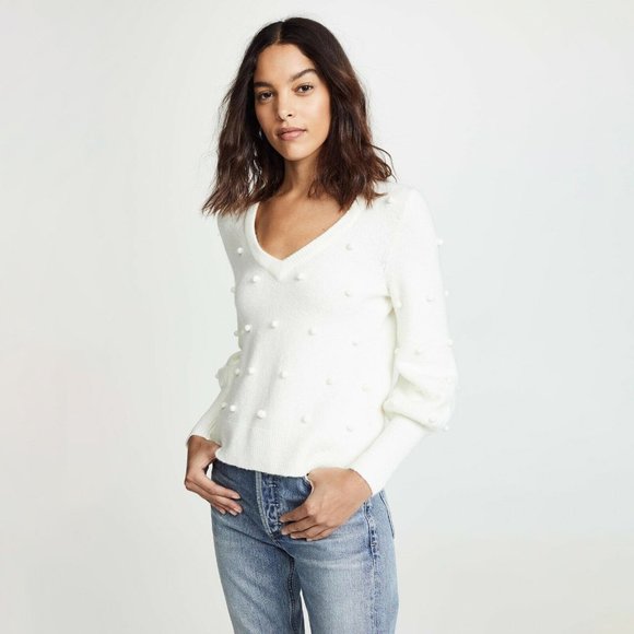 Madewell Sweaters - Madewell Balloon Sleeve Sweater Ivory Pom Pom